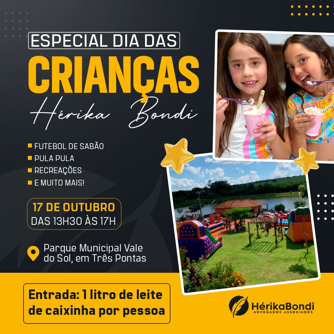Hoje, quinta-feira tem evento especial em comemoração ao Dia das Crianças no Parque Municipal Vale do Sol