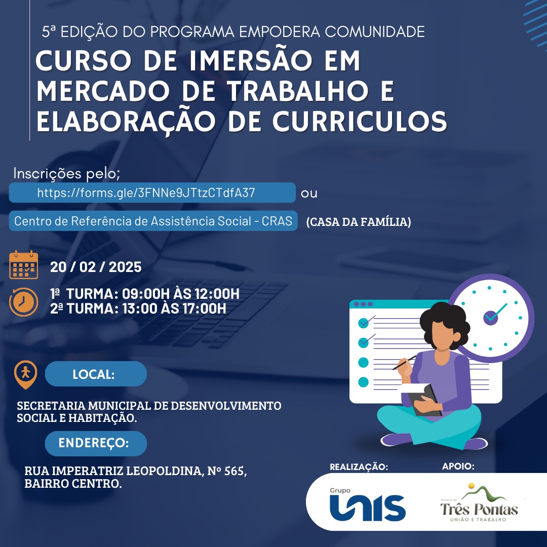 Prefeitura e Unis oferecem curso de qualificação para o mercado de trabalho