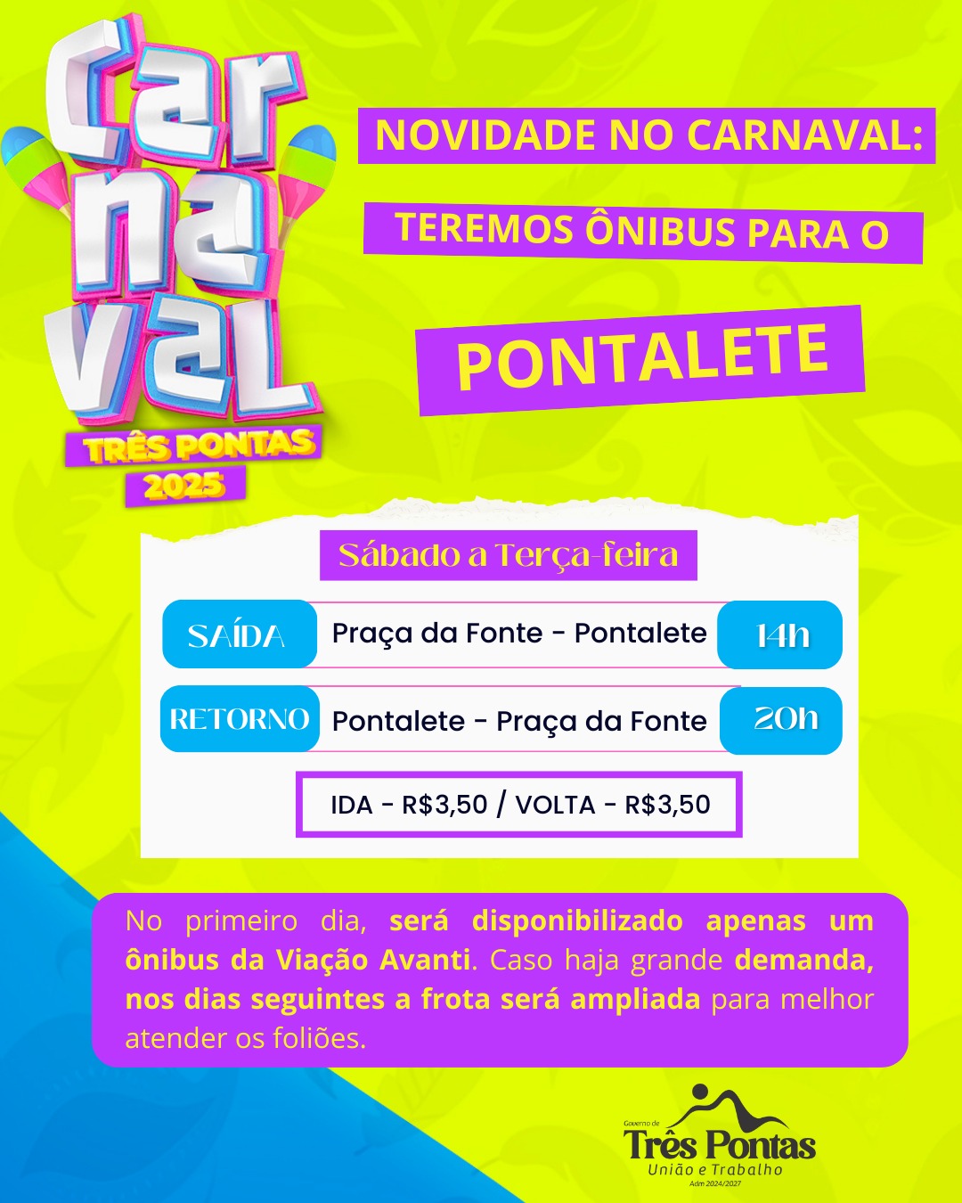 Novidade! Prefeitura anuncia ônibus para o Pontalete no Carnaval