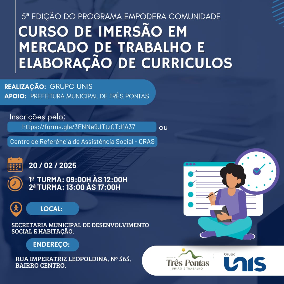 Prefeitura e Unis promovem curso para preparar jovem ao mercado de trabalho