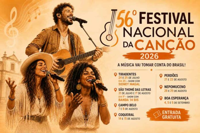 56º Festival Nacional da Canção 2026 percorre sete cidades de Minas Gerais