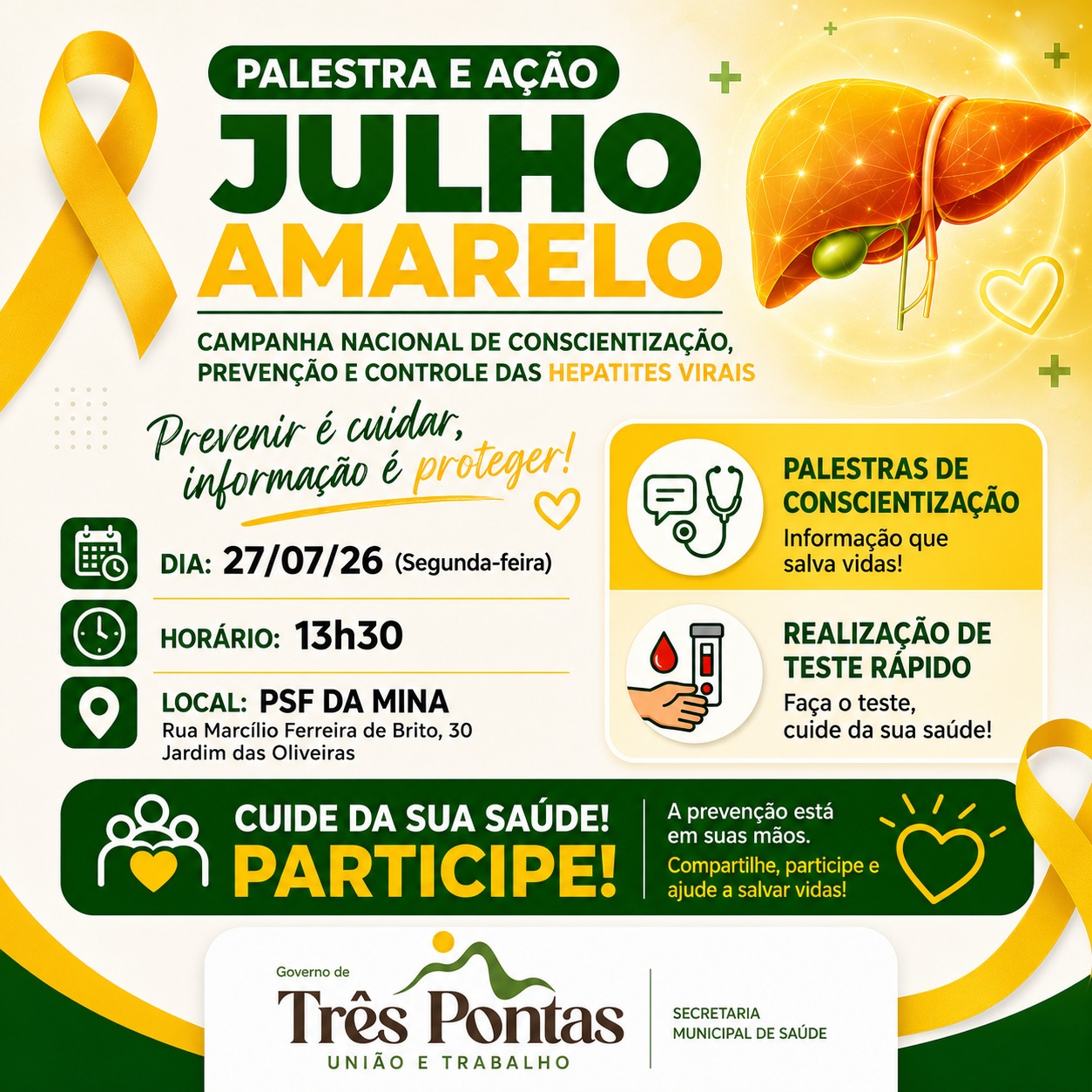 Julho Amarelo: ação do CTA nesta segunda-feira terá orientações e testes para hepatites virais